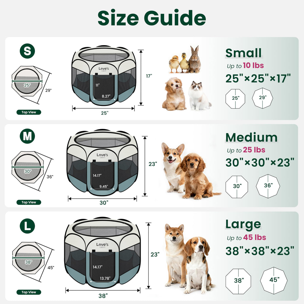 Love's cabin Pet Puppy Dog Playpen, Medium Dog Tent Crates Cage Indoor/Outdoor, Portable Playpen for Cat, Foldable Pop Up Dog Kennel Playpen with Carring Case, Removable Zipper Top, Moss Green