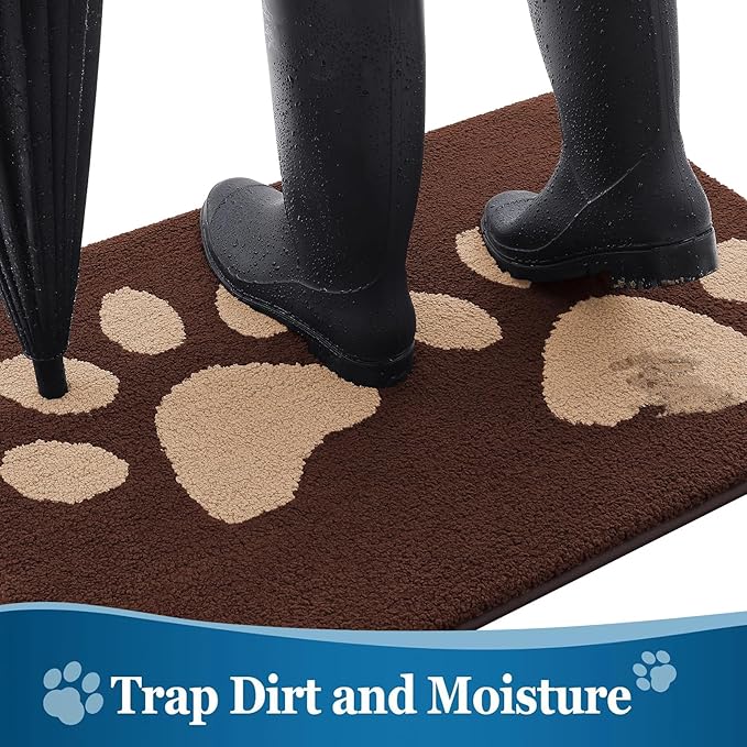 Buganda Dog Door Mat for Muddy Paws, Absorbent Dirt Trapper Washable Indoor Doormats, Non Slip Low-Profile Mud Mat for Dogs, Front Entrance Doormat for Inside Floor (70x47 Inches, Brown)