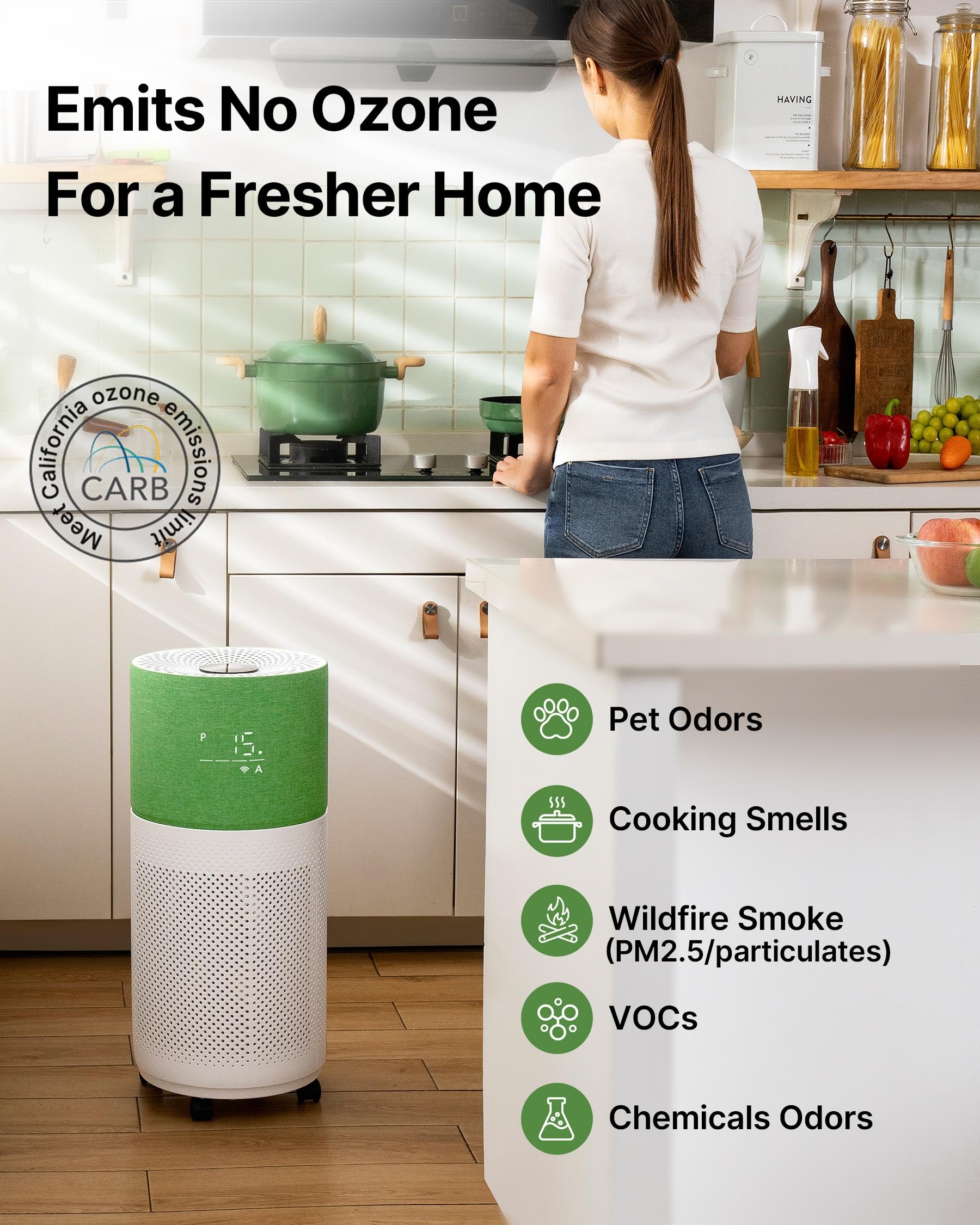 CleanForce Air Purifier for Large Room up to 2,250 ft², H13-Grade HEPA Filtration & Activated Carbon Layer, Captures Dust, Pollen, Smoke & Pet Dander | Smart App & Alexa | Blue, Rainbow Series
