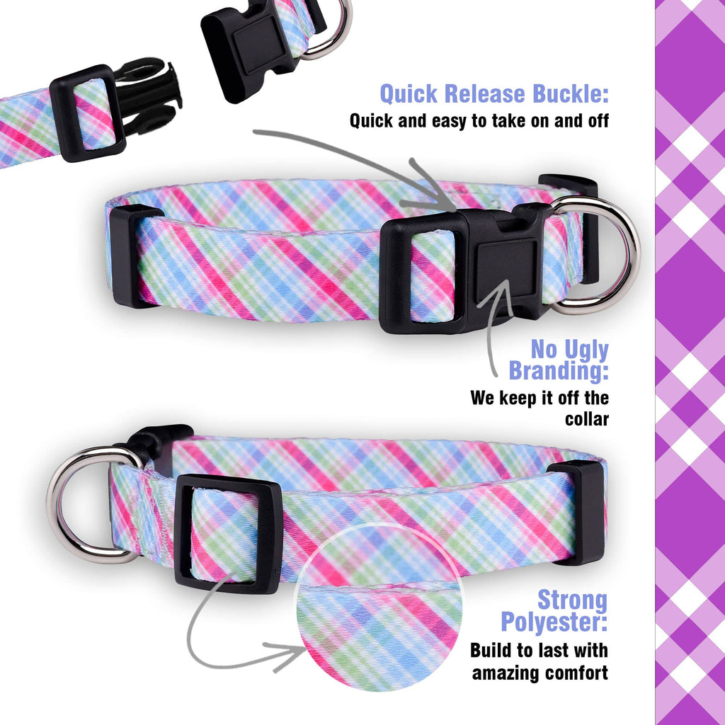 Native Pup Easter Dog Collar, Cute Spring Gift for Puppies, Pink Pastel, Eggs, Chicks, Bunny Adjustable for Small, Medium, Large Breeds (Pastel, Small)