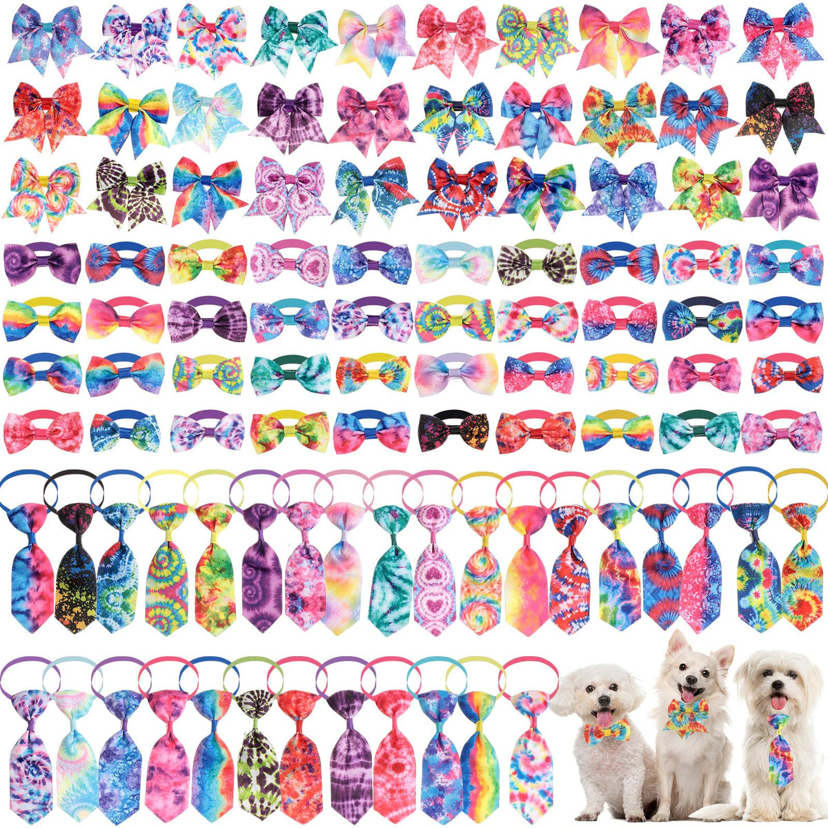 100 Pieces Adjustable Dog Bow Tie Collar Set, Flamingo