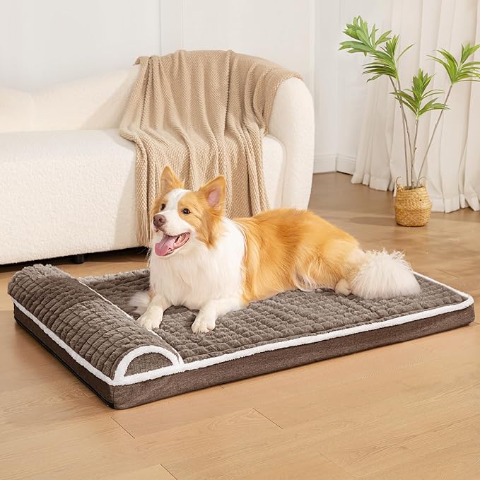 Orthopedic Jumbo Dog Bed Large Sized Dog with Pillow 56''X40'' Waterproof Soft Comfortable Egg Crate Foam Pet Crate Beds Mat with Removable Washable Cover and Non-Slip Bottom, Taupe