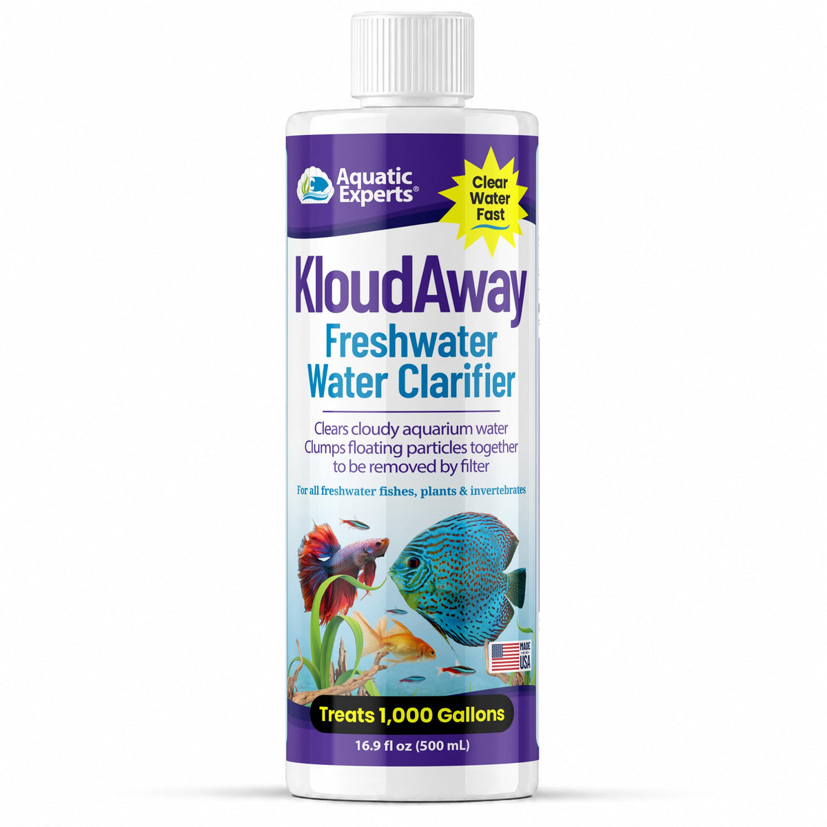 KloudAway Freshwater Aquarium Water Clarifier - Clears Cloudy Water, Water Clarifier for Fish Tank, Made in USA, Aquatic Experts, (500 ml)
