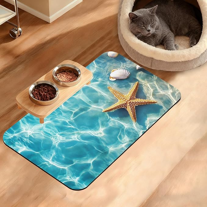 Dog Paws Cat Food Mat,Bones Absorbent Pet Feeding Mat for Food and Water Bowl,Quick Dry Dog Placemat Non Slip Rubber Backing Waterproof Pet Supplies 16" x 24"