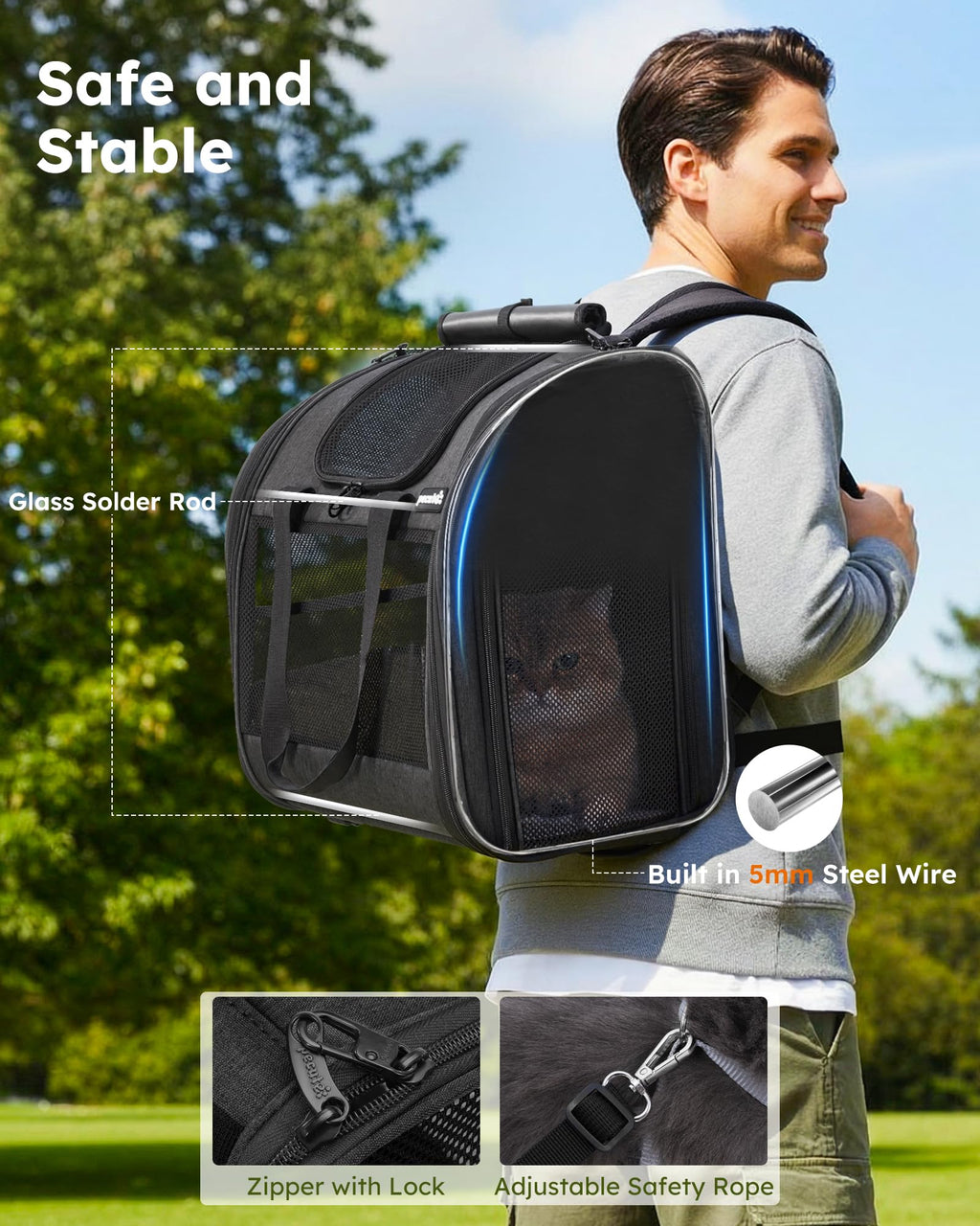 Pecute Cat Backpack with Widened Interior Space, Upgraded Dog Backpack Carrier with Various Ways to Carry, Pet Backpack with Breathable Mesh, Pet Travel Carrier with Soft Padded,Dark Grey