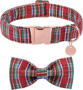 UP URARA PUP Christmas Plaid Dog Collar with Bow, Red and Blue Check Adjustable Pet Collar with Quick Release, Christmas Stripes Bowtie Collar for Small Medium Large Dogs XS