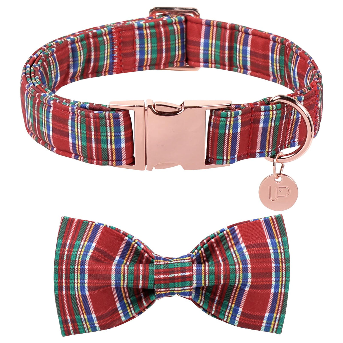 UP URARA PUP Christmas Dog Collar with Bow Tie, Pink Christmas Tree Collars for Dogs, Adjustable Pet Collar with Cute Xmas Tree Pendant, Winter Dog Accessories for Small Medium Large Dogs L