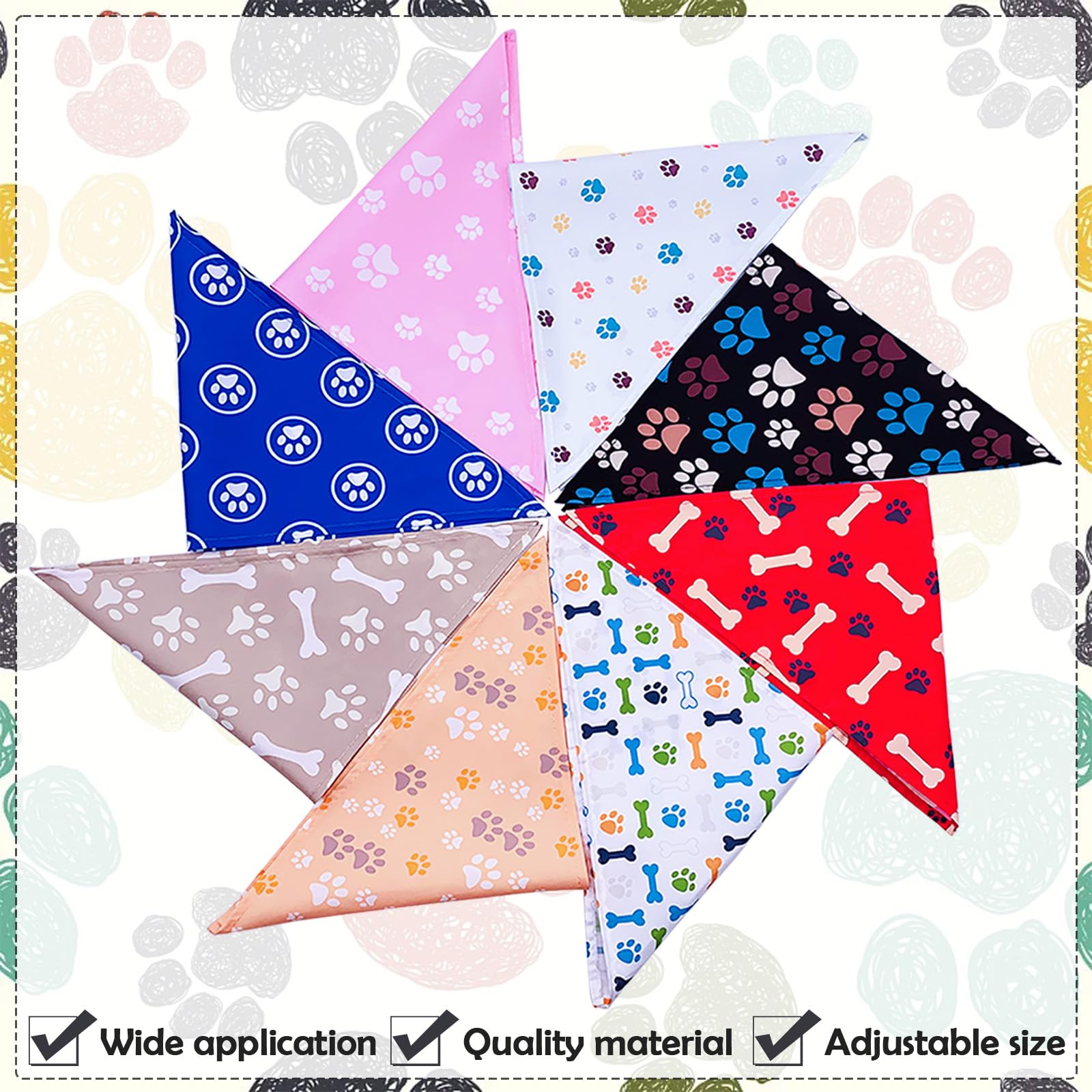Pai Sence Paw Print Dog Bandanas Bulk for Small Dogs Sewn Edge 18" 30Pcs S