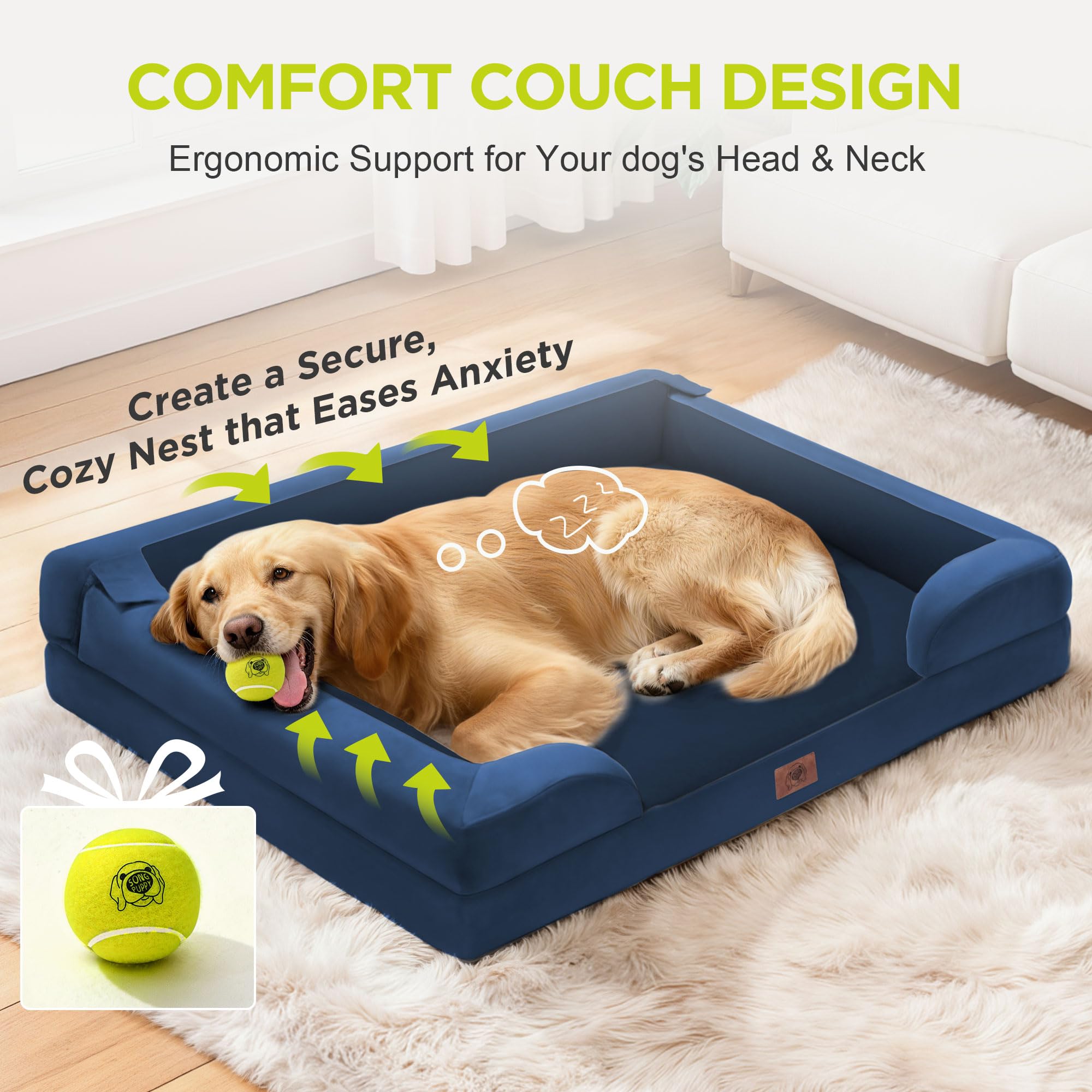 Song Puppy Waterproof Orthopedic Dog Bed for Medium Large Sized Dogs