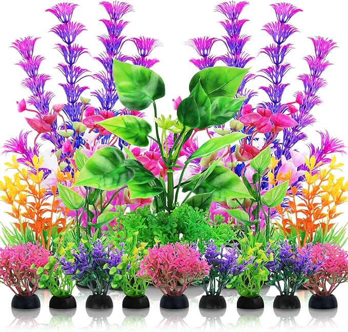 QUOZUO Aquarium Decorations Plants, 20pcs Aquarium Decor Plants, Colorful Fish Tank Accessories, Fish Tank Plants Plastic Decoration for Aquariums