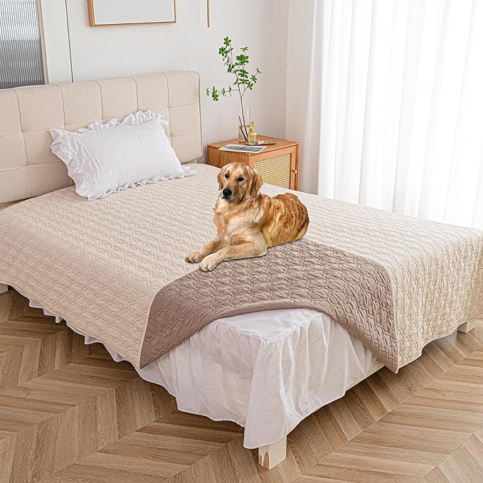 Waterproof Couch Cover for Dogs Washable, Reversible Dog Bed Blanket Pet Sofa Furniture Protector(68x82 Inch, Cream+Khaki)