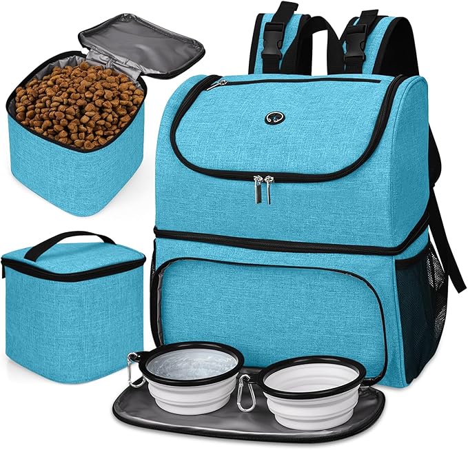 BAGLHER丨Dog Travel Bag, Airline Approved Pet Supplies Backpack, Dog Travel Backpack Accessories Set with 2 Silicone Collapsible Bowls and 2 Food Baskets. Purple