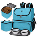 BAGLHER Pet Travel Bag, Double-Layer Pet Supplies Backpack (for All Pet Travel Supplies), Pet Travel Backpack with 2 Silicone Collapsible Bowls and 2 Food Baskets Sky Blue