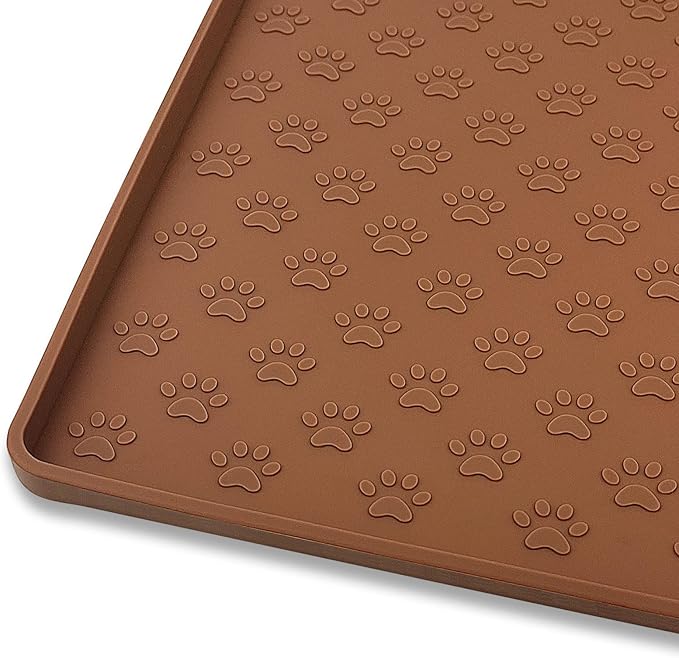 Ptlom Dog Food Mat Anti-Slip Bowl Mats for Food and Water, Waterproof Silicone Pet Placemat with High Raised Edges, Non-Slip Puppy Feeding Tray for Small, Medium Large Cats Dogs, 24.5" 16.5"