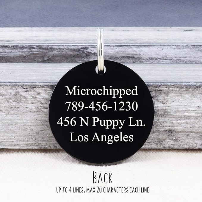 UltraJoys Stainless Steel Pet ID Tag Dog Name Tags Personalized Front and Back Engraving, Customized Dog Tags and Cat Tags, Optional Engraved on Both Sides, Round Tag with Vine Design 2, Large Black