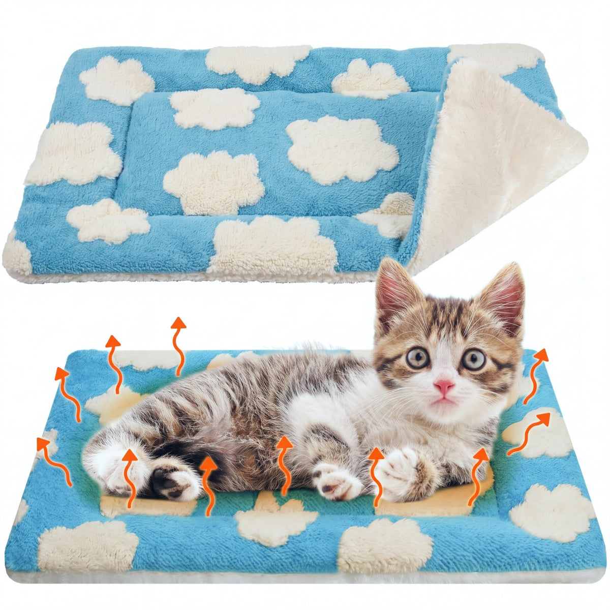 2 Pack Self Warming Cat Dog Bed Pad, Grey, 21" X 14", Stars