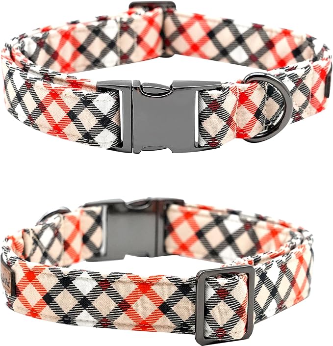Bobo Rainbow Dog Collar, Bow Dog Collar Beige Plaid Pet Collar Cute Pet Bow Soft Girl or Boy Puppy Collars with Metal Buckle Adjustable Collars for X-Small Dogs