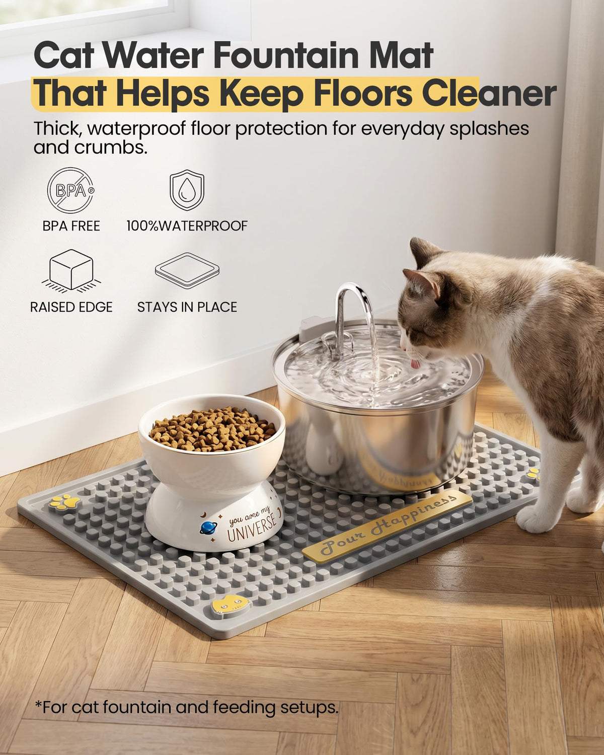 Tomxcute Cat Water Fountain Mat,Waterproof Non-Slip Pet Placemat,20 * 14"