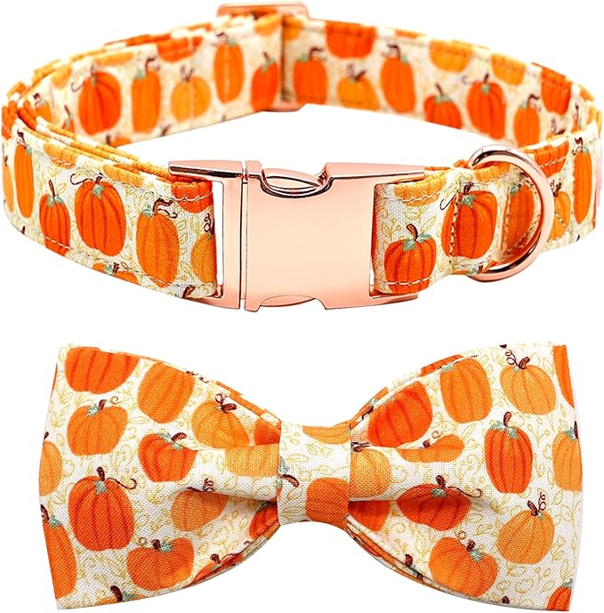 Bobo Rainbow Dog Collar - Halloween Pumpkin Bowtie Dog Collars Gift Soft Bow Collar Pet Adjustable Metal Buckle Pet Collar for Small Dogs