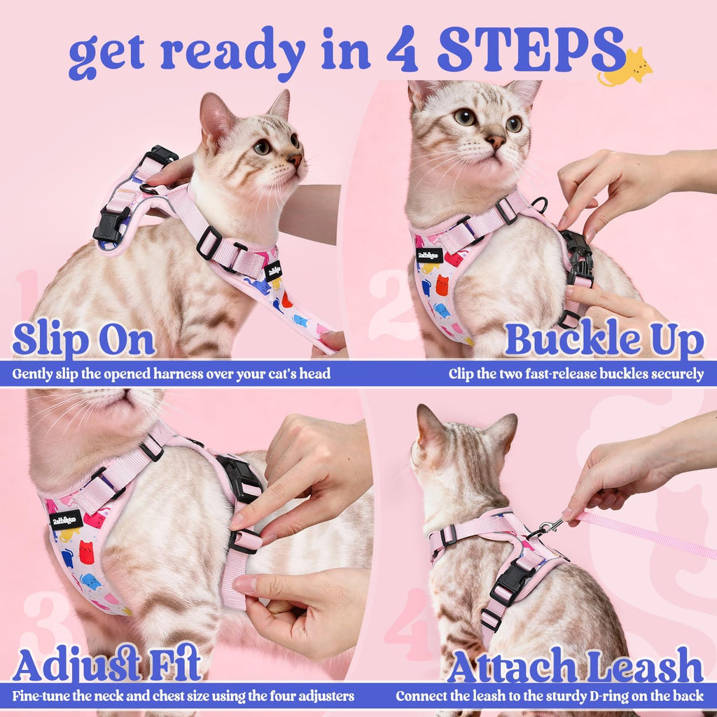 rabbitgoo Cat Harness and Leash Set, Escape Proof Vest, Purrty Pink