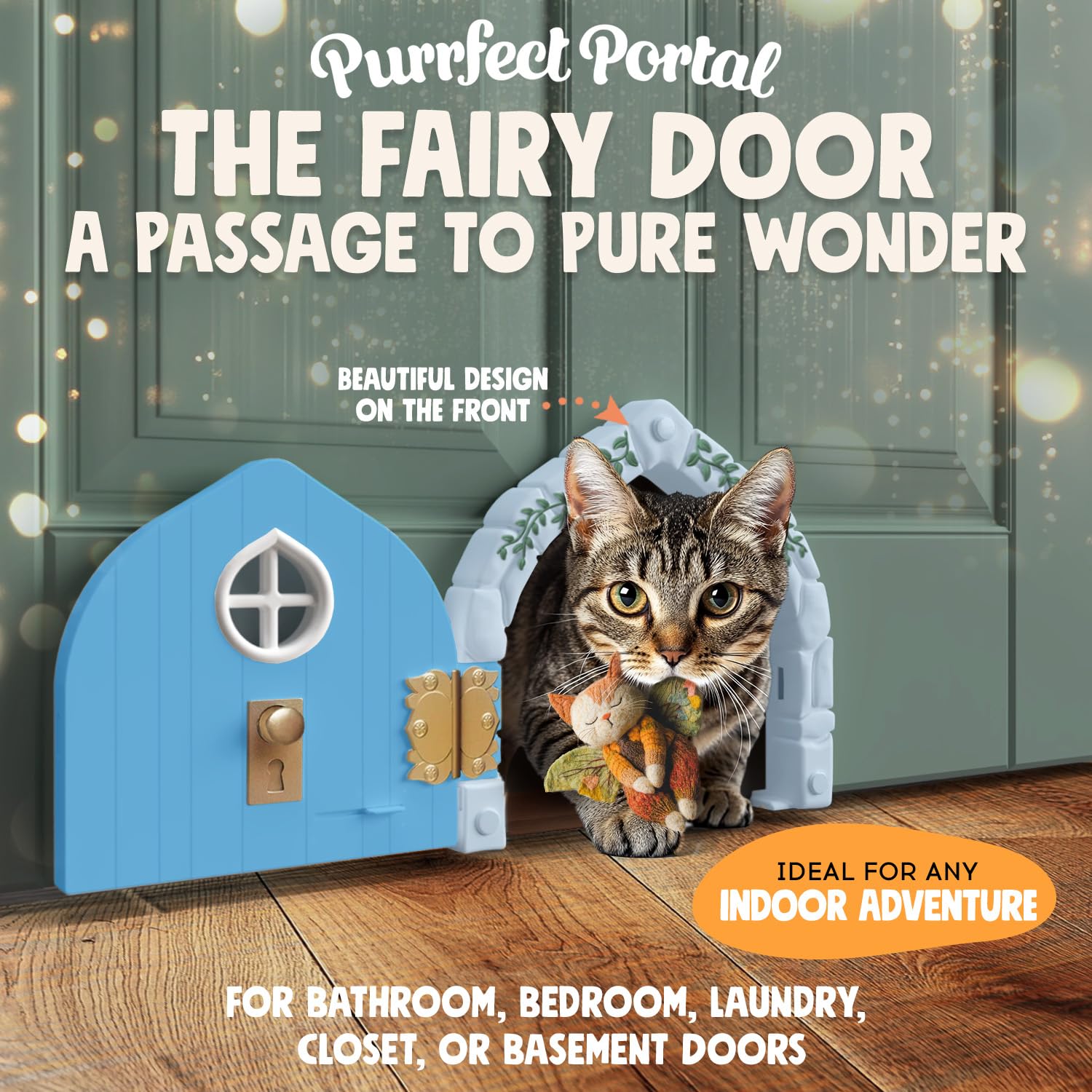 Fairy® Door Interior Pet Door - Large Cat Door for Cats Up to 20 lbs, Durable & Versatile Indoor Kitty Door for Solid or Hollow Core, Stylish Cat Hole, Comfortable, Easy Install, with Tight Lock