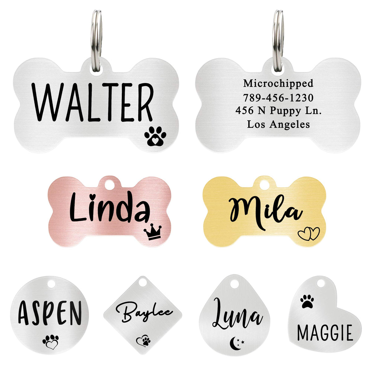 Ultra Joys Custom Personalized Pet ID Tag - Brushed Stainless Steel Heart in Rose Gold, Large