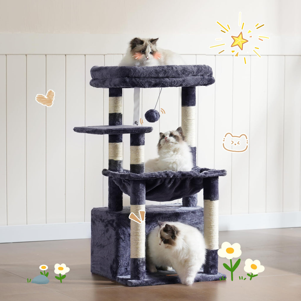 Heybly Cat Tree, Kitten Tower with Large Soft Cat Basket HCT008SG