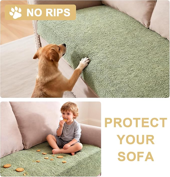 H.VERSAILTEX Non Slip Pet Couch Cover Chenille Dog Bed Protector Thick Soft Sofa Slipcover Pet Friendly Washable Couch Cushion Covers for Pets (52" x 82", Sage)