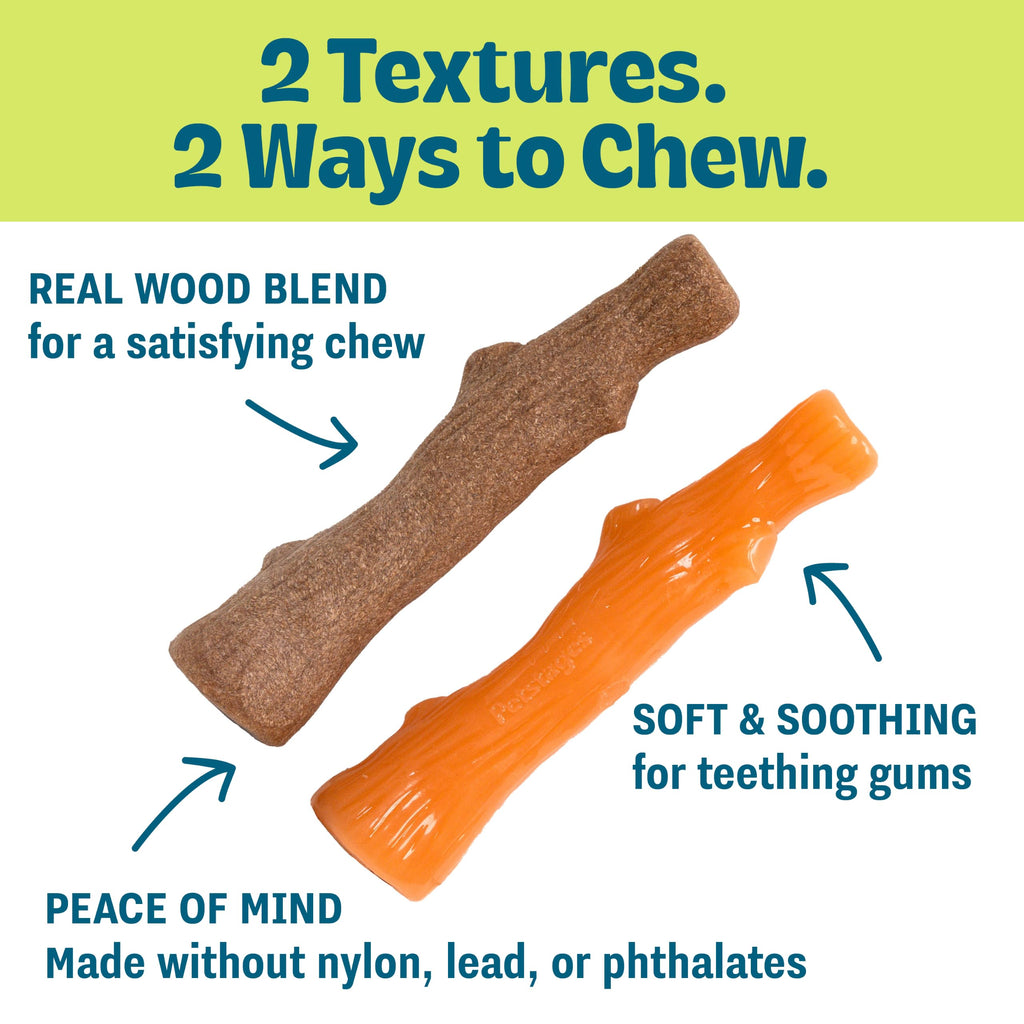 Pupstages Dogwood Puppy Dog Chew Toys, USA Made Materials, 2-Pack, 5.3"