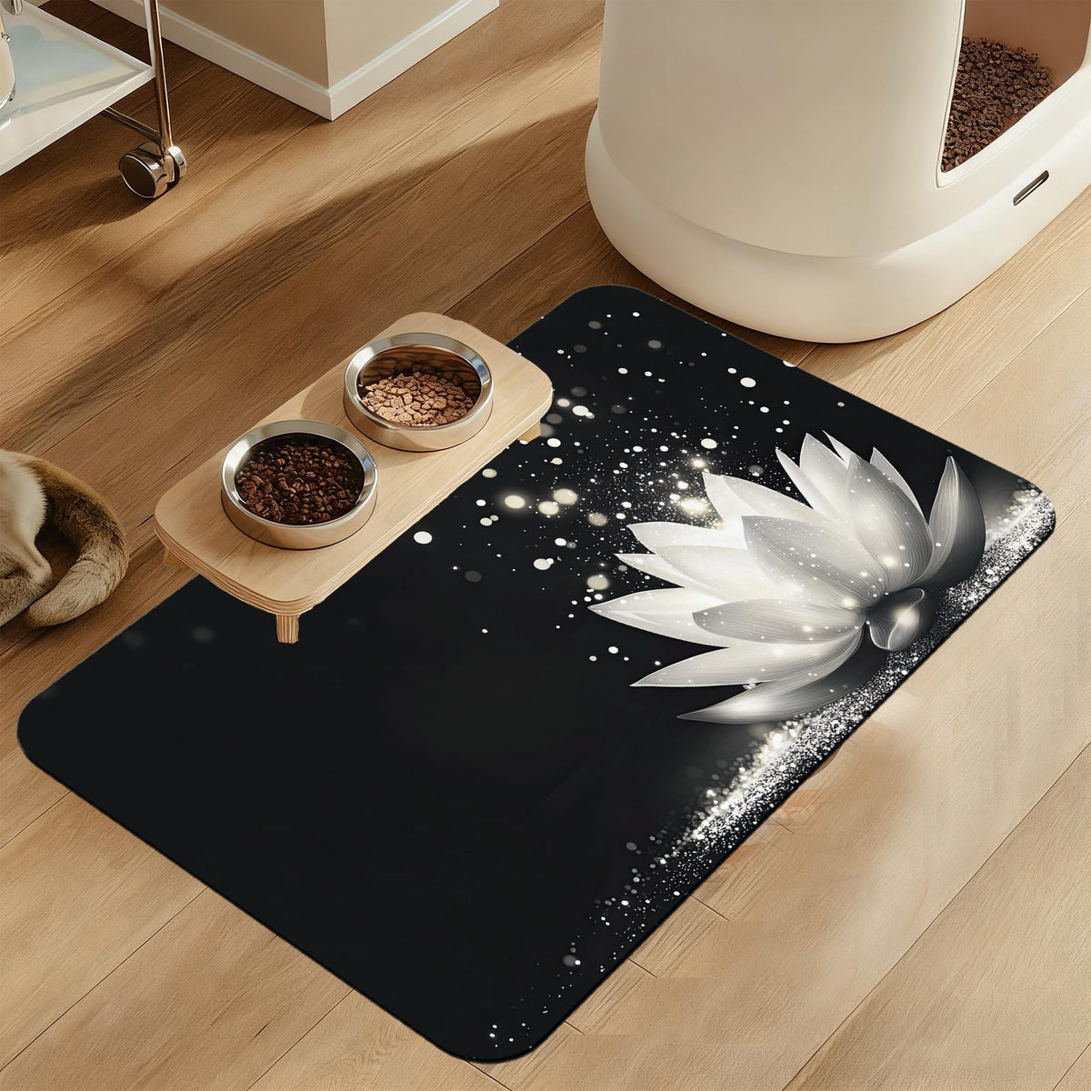 Vintage Mushroom Floral Dog Cat Food Mat–Absorbent Waterproof Placemat for Food and Water Bowls, Non Slip Rubber Backing, Feeding Mat for Clean Floors 12"x20"