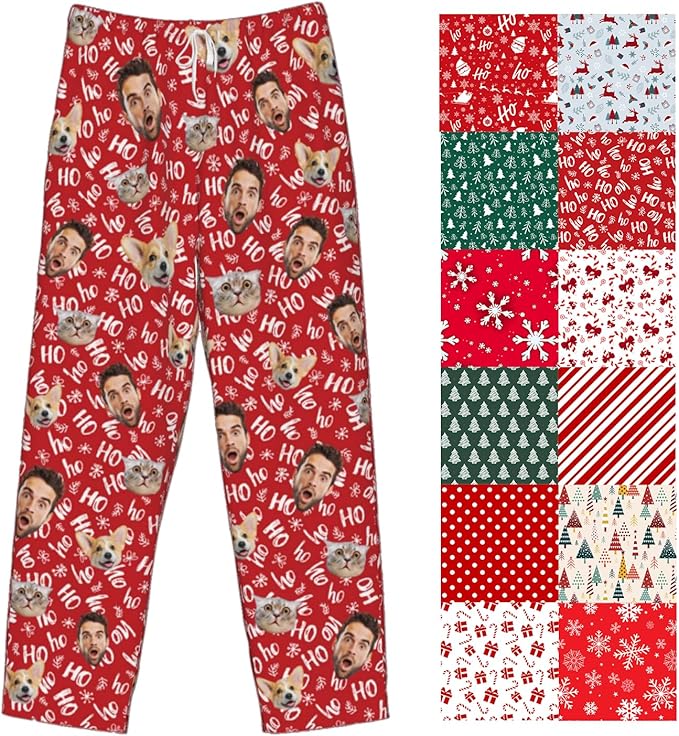 Custom Pajamas Pants Plaid Personalized Funny PJ Pant Design with Face Pajama for Men Women Dog Pet