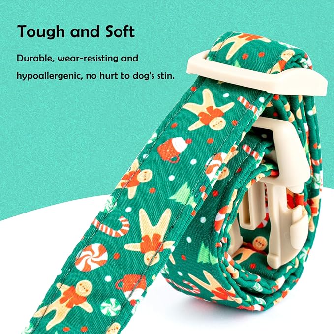 Faygarsle Christmas Dog Collar, Green Gingerbread Pattern, Holiday Pet Accessory, for Small Medium Large Dogs, M