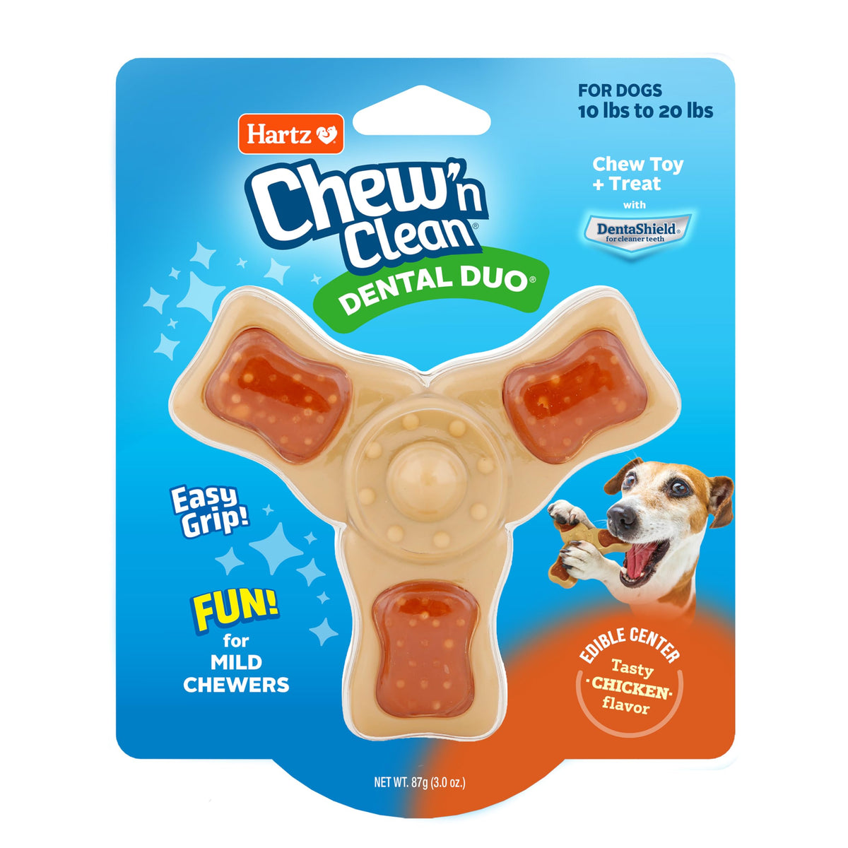 Hartz Chew ‘n Clean Chew Toy and Treat in One Chicken Flavored Tri-Point Dog Toy, Medium