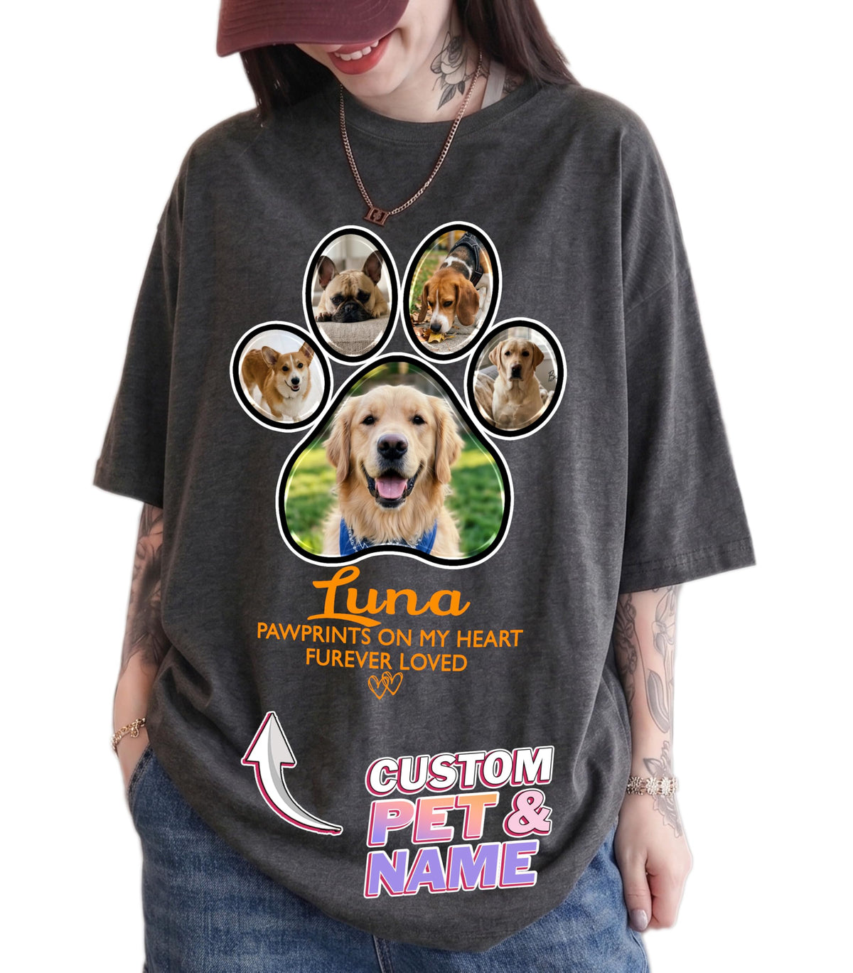 Tehg & Tuhg Custom Pet Face T Shirts with Text and Photo, Personalized Dog or Cat Photo Shirt for Men Women, Customizable Graphic Tee Gift for Dog Mom Cat Mom Pet Lovers