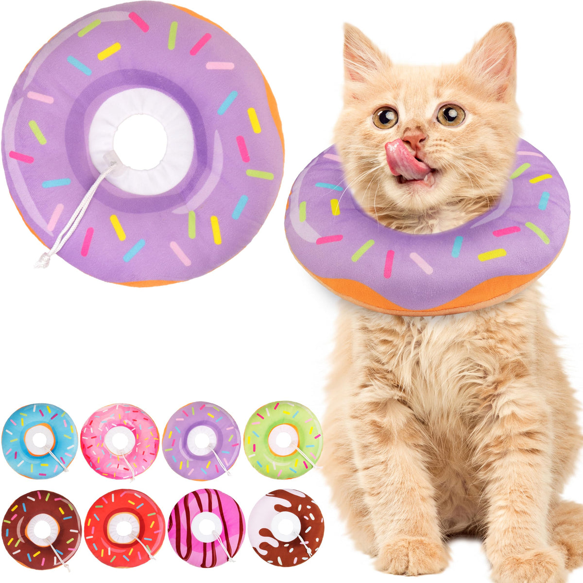 WONONE Cat Cone Collar Soft, Adjustable Cat Recovery Collars Spay Cones to Stop Licking, Cute Kittens Donut E Collar After Surgery, Anti-Lick Wound Healing Elizabetan Collars for Kittens (Pink, Small)