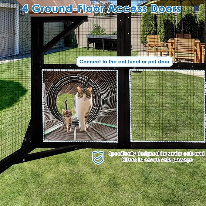 71.1" L Large Cat Catio Outdoor Cat Enclosure Window Acess, Walk-in Cat Cage Cat House for Multiple Indoor Outdoor Cats, Outside Patio 6 Doors Weatherproof Roof