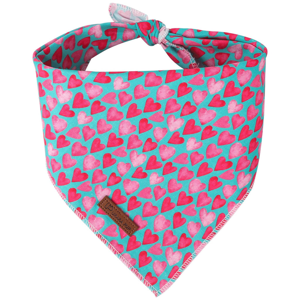 UP URARA PUP Valentine Dog Bandana - Pink Heart Triangle Bib Scarf for Small Medium Pets, Cotton Kerchief for Girl Boy Dogs or Cats, Red Puppy Bandana