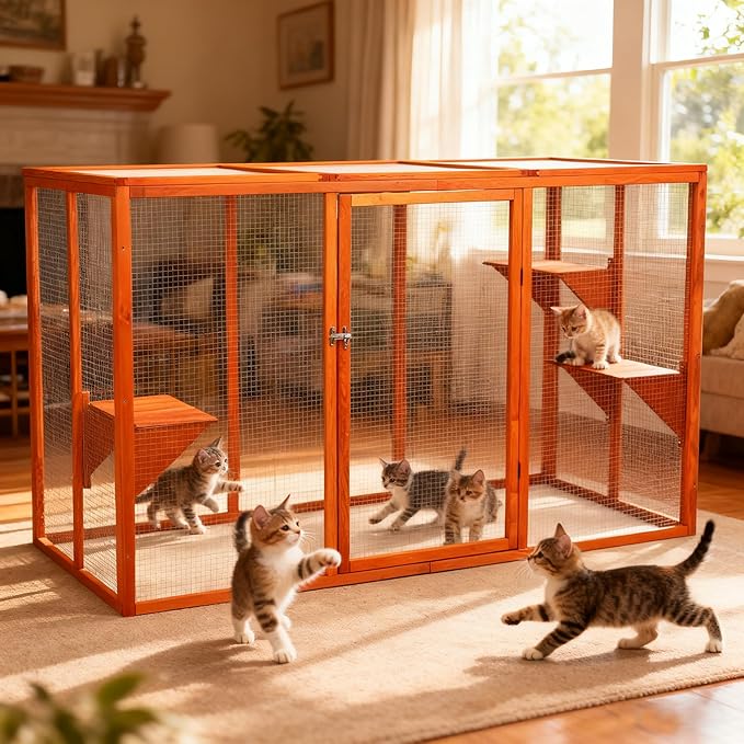 Nyeekoy Catio Outdoor Cat Enclosure, 71" Large Catios for Cats Patio, Outside Cat Enclosures, Cattio with Waterproof Roof, Clearance Cat Cage for Multiple Cats, Orange