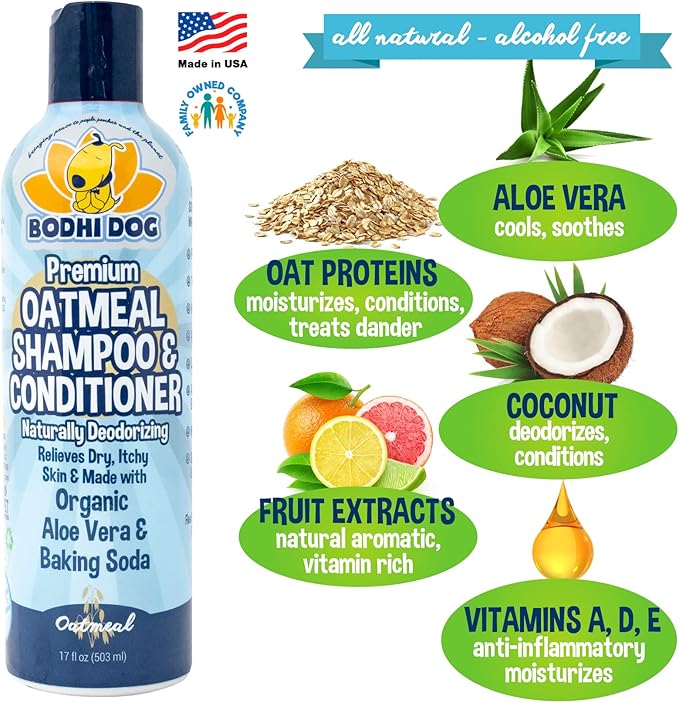 Bodhi Dog Grooming Bundle - Oatmeal Shampoo & Conditioner with Bath Brush for Shower, Showerhead, Sprayer & Bathing - Gentle Care for Long, Short & Curly Hair