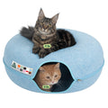 Cattasaurus Peekaboo Cat Cave Donut for Multiple & Large Cats up to 30-45 lbs, 3-in-1 Self Warming Cat Bed, Tunnel & Scratcher for Indoor Cats, Washable & Detachable Small Dog Bed (Blue, Jumbo)