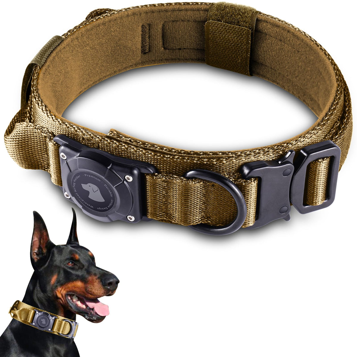 2026 Upgrade Waterproof Tactical AirTag Dog Collar, Built in AirTag Holder