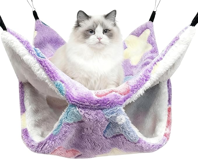 OINEEDU Guinea Pig & Ferret Hammock for Cage - Machine Washable Double-Decker Hanging Bed - Fits Sugar Glider,Fancy Rat,Hamster,Gerbil - 13.3" x 13.3" - Romantic Purple