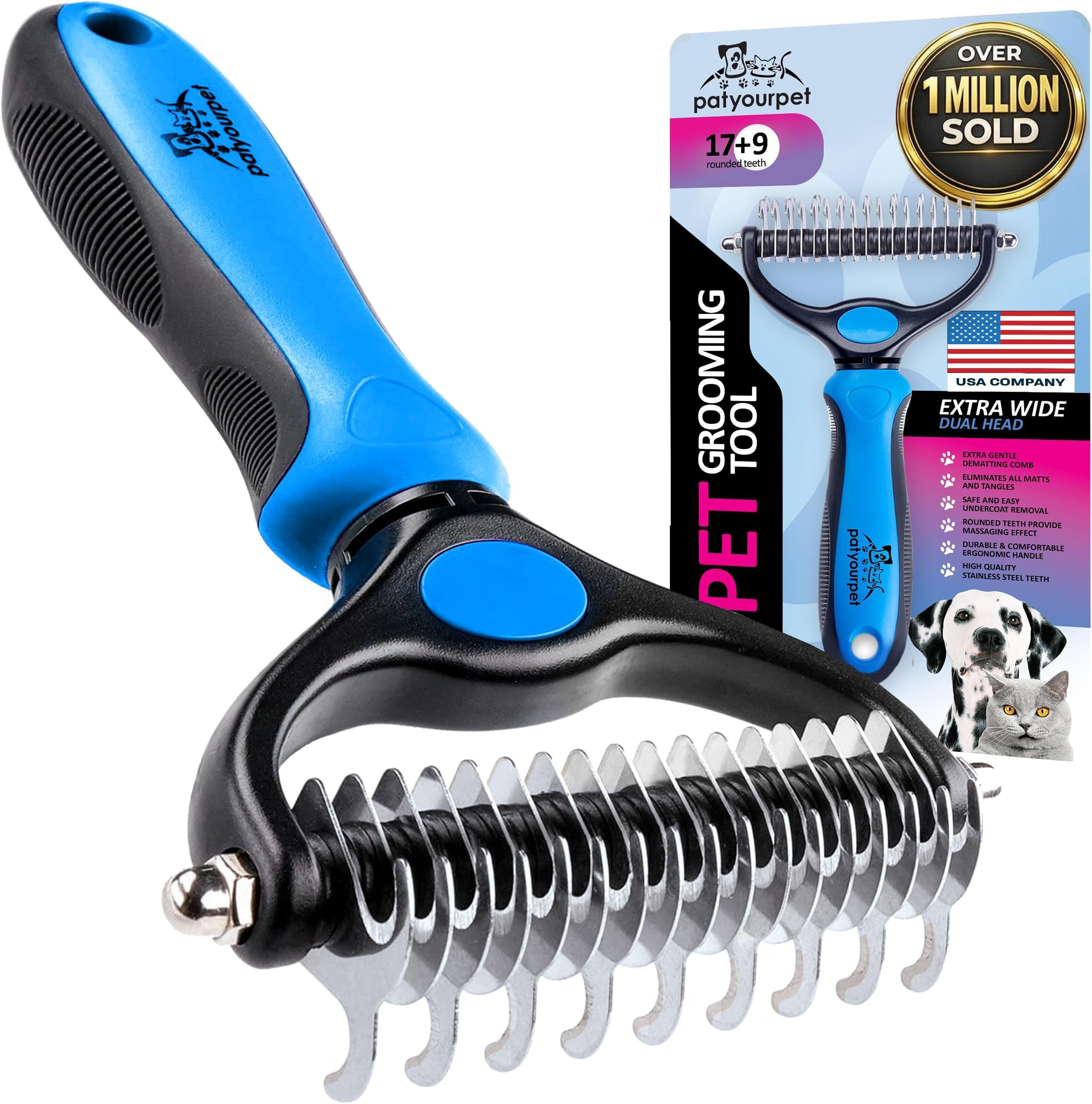 Pat Your Pet Deshedding Dog Brush For Shedding – Cat Brushes For Indoor Cats, Double-Sided Cat Brush Deshedding & Grooming Tool For Long Haired And Short Haired Dogs, Skin-Friendly
