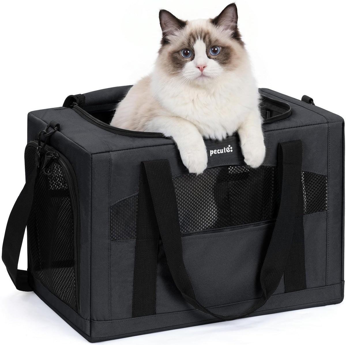 Pecute Cat Carrier Stable, Pet Carrier with Privacy Partition,Dark Gray