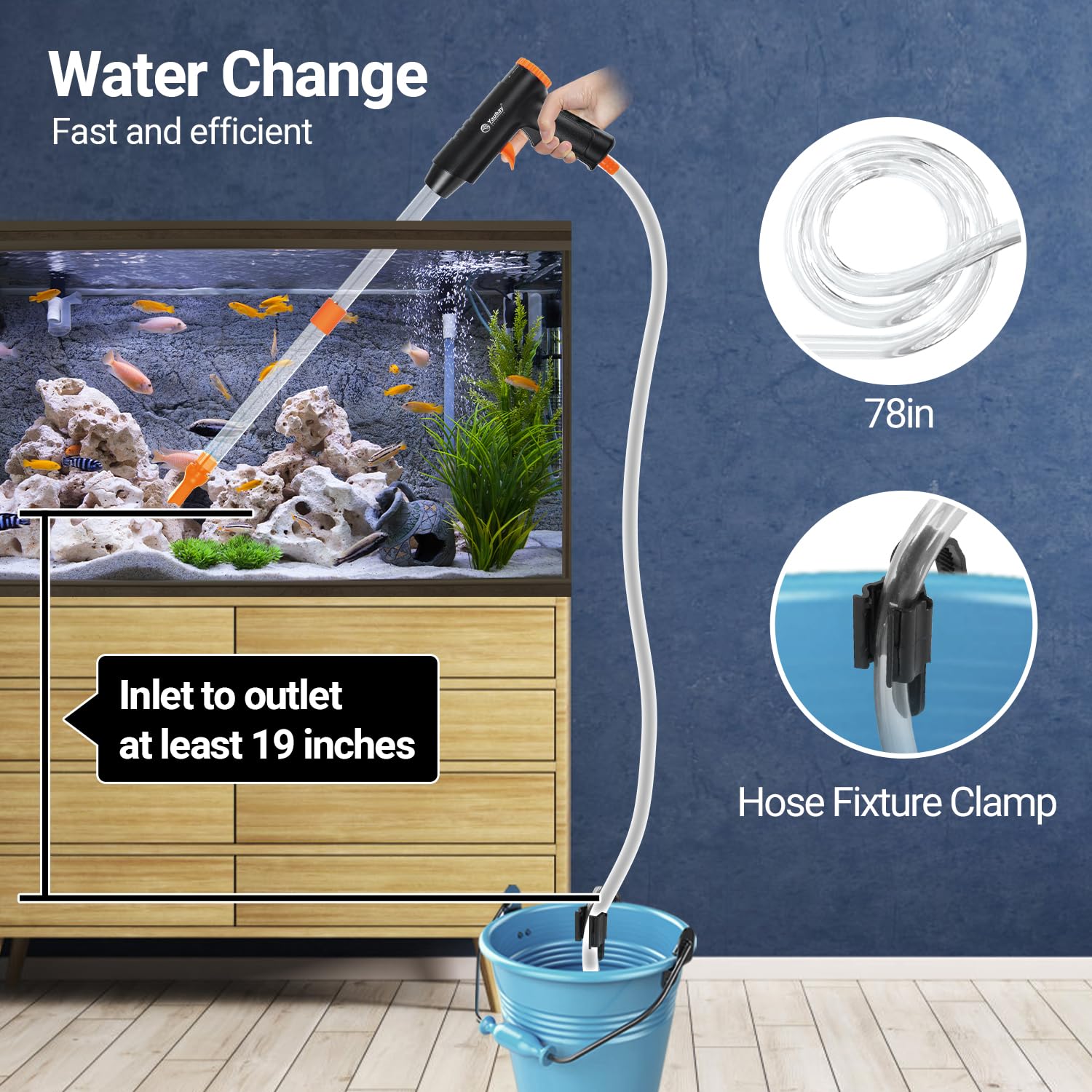 Yaubay 132GPH Manual Aquarium Gravel Cleaner, Fish Tank Siphon Vacuum Cleaner with Adjustable Water Flow for Cleaning Dirt, Water Change & Wash Sand Aquarium Cleaning Tools