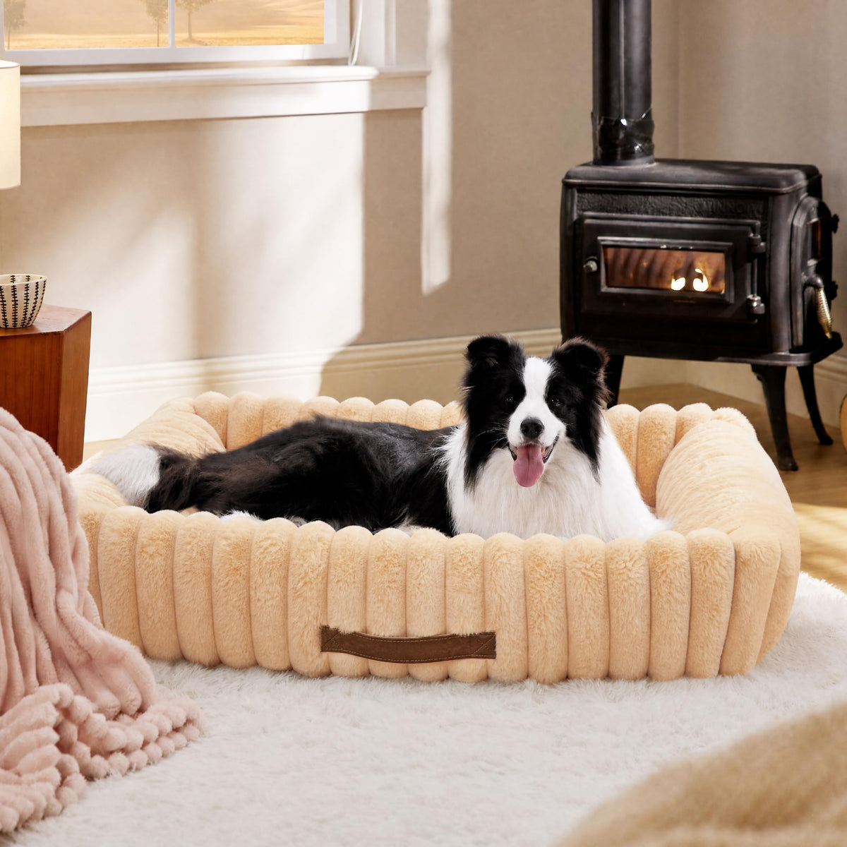 Bedsure ComfyFleece® Cute Dog Beds Large Sized Dog Washable，36in Cream