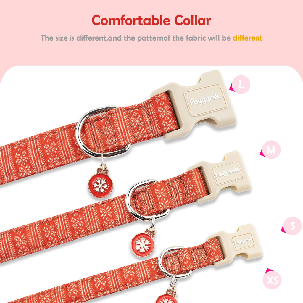 Faygarsle Christmas Dog Collar, Red Nordic Pattern, Holiday Pet Accessory,for Small Medium Large Dogs, M