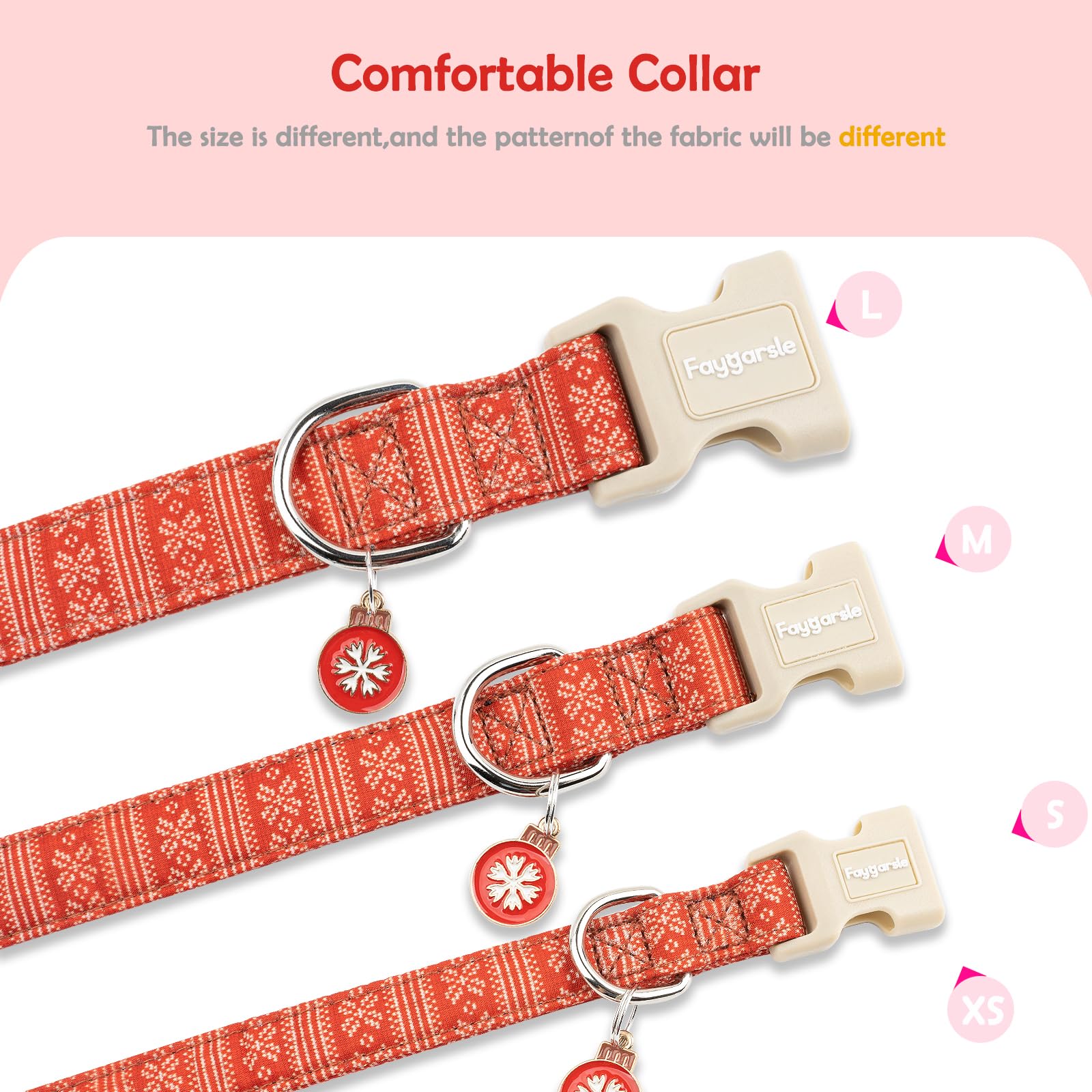 Faygarsle Christmas Dog Collar, Red Nordic Pattern, Holiday Pet Accessory,for Small Medium Large Dogs, M
