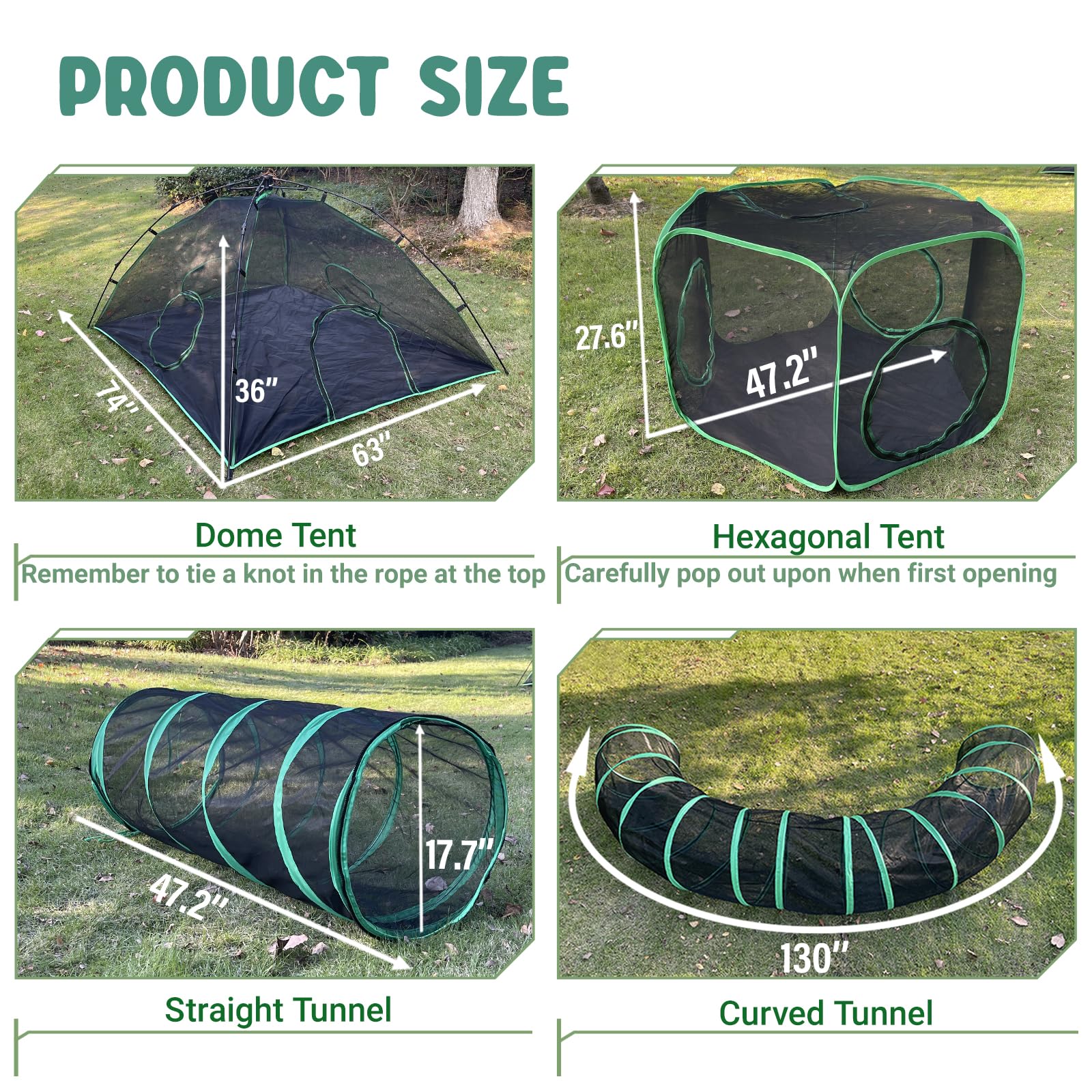 Pawtenda 4-in-1 Cat Tent & Enclosure Outdoor, Foldable Playpen with Tunnels