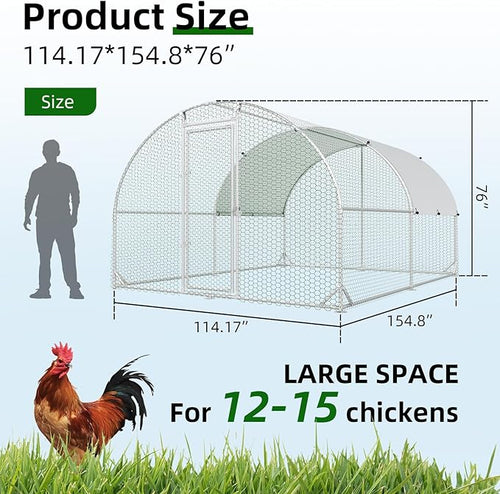 4ever2buy Metal Chicken Coop, 9.5x13 FT Walk-in Chicken Run Pen Poultry Cage, Water-Resistant & Anti-UV Cover, Large Chicken Coop for 12-15 Chickens